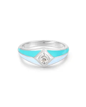 Pyramid Stud Signet Ring- Blue- Silver