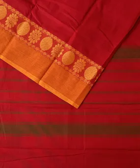 Red orange cotton handwoven chettinadu saree