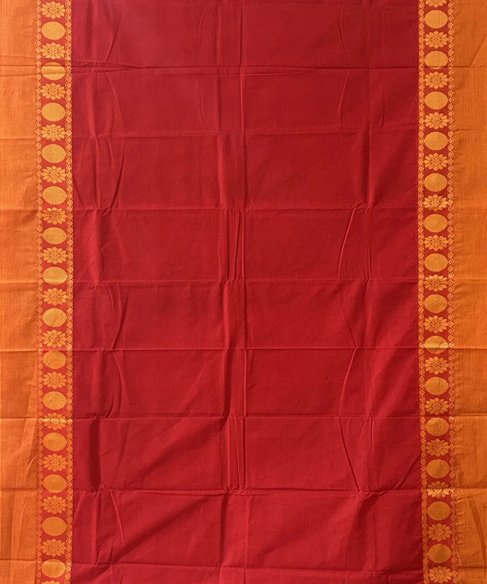 Red orange cotton handwoven chettinadu saree