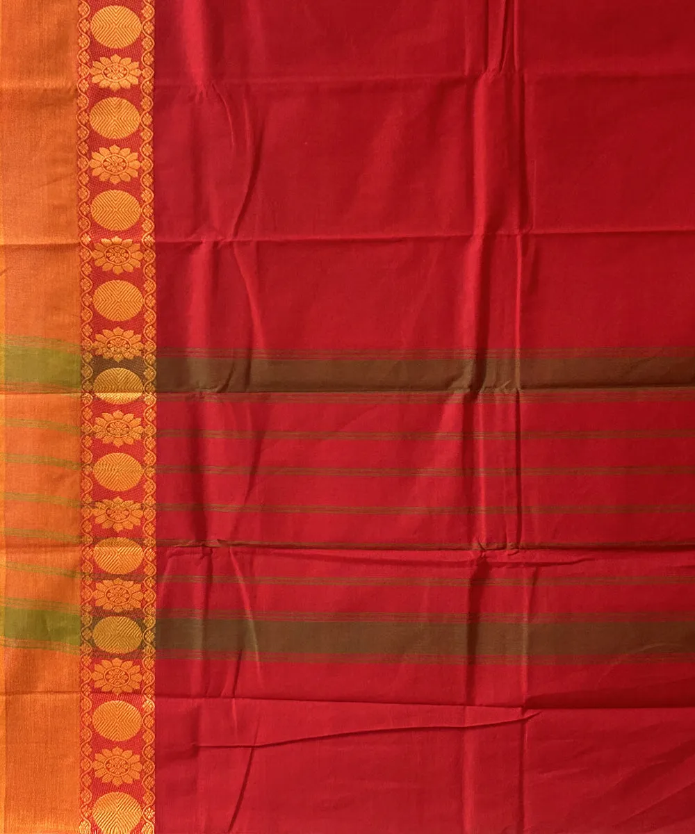 Red orange cotton handwoven chettinadu saree