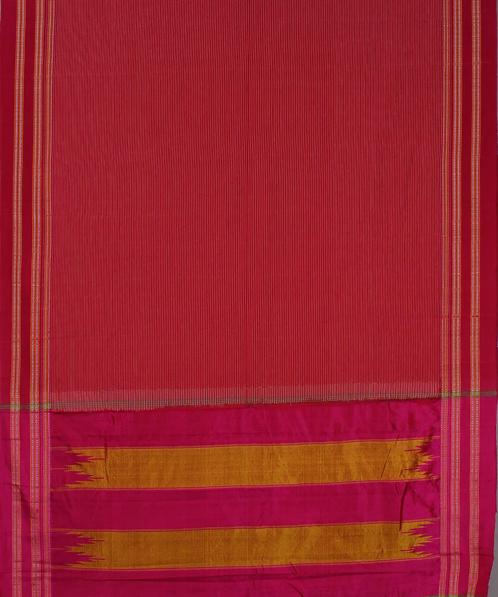 Red stripes pink gayatri border handwoven ilkal cotton silk saree