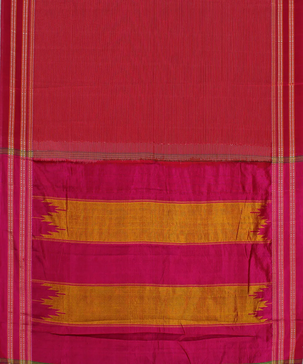 Red stripes pink gayatri border handwoven ilkal cotton silk saree