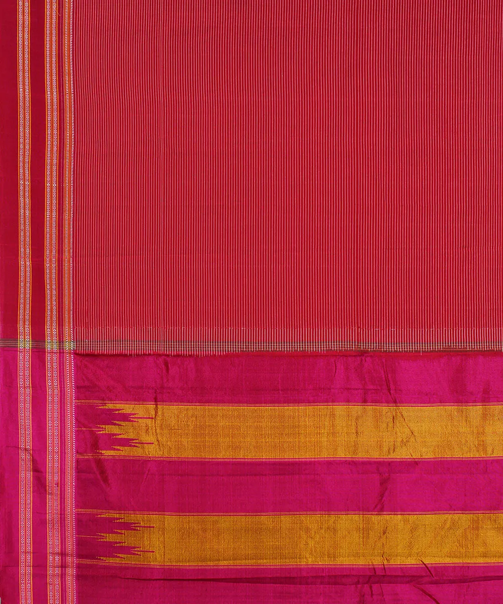 Red stripes pink gayatri border handwoven ilkal cotton silk saree