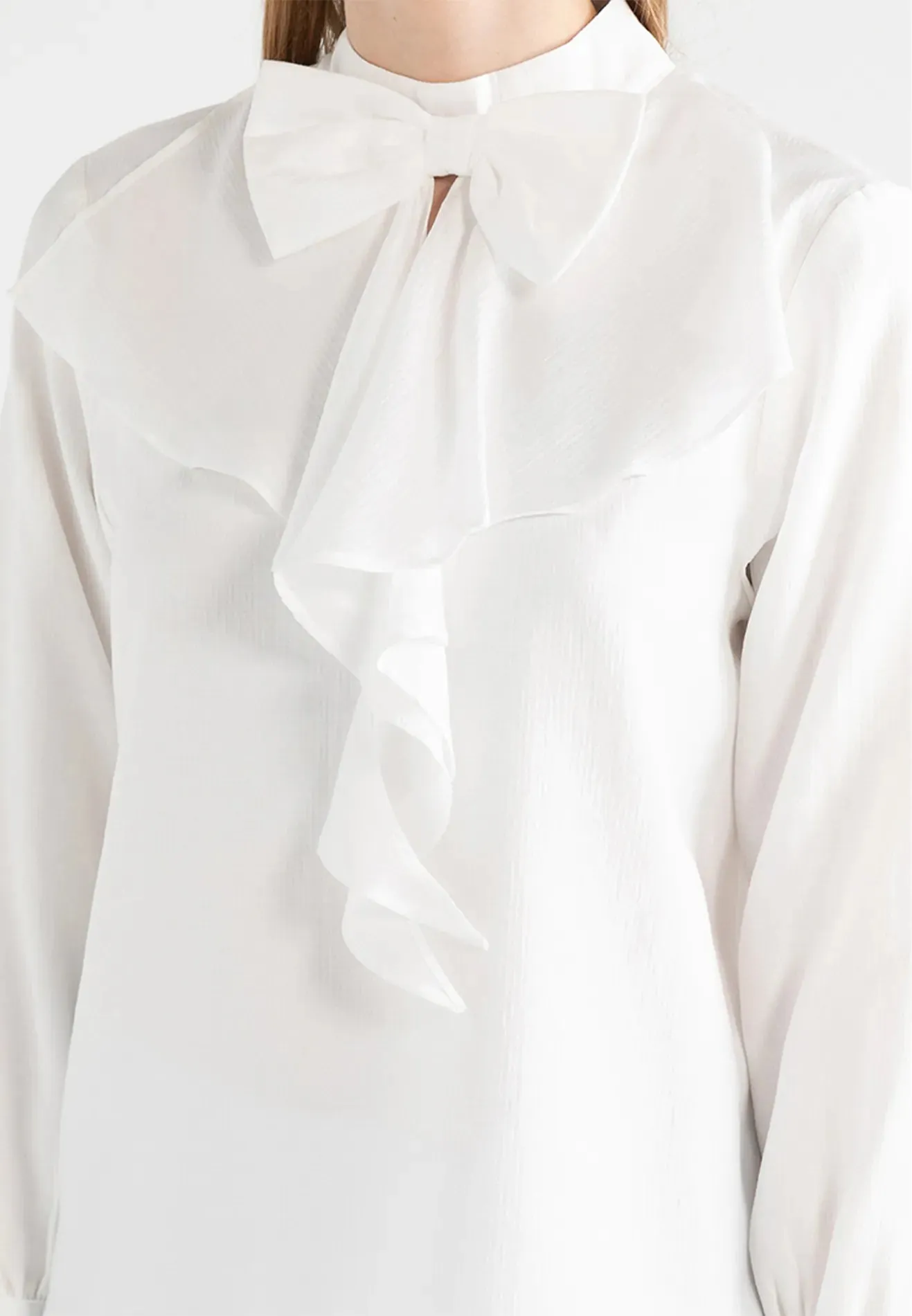 Ribbon Tie Ruffle Detail Blouse