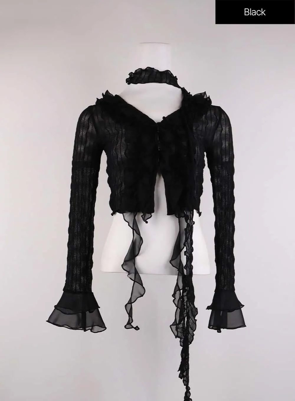 Ruffled Tie Front Cardigan CJ425