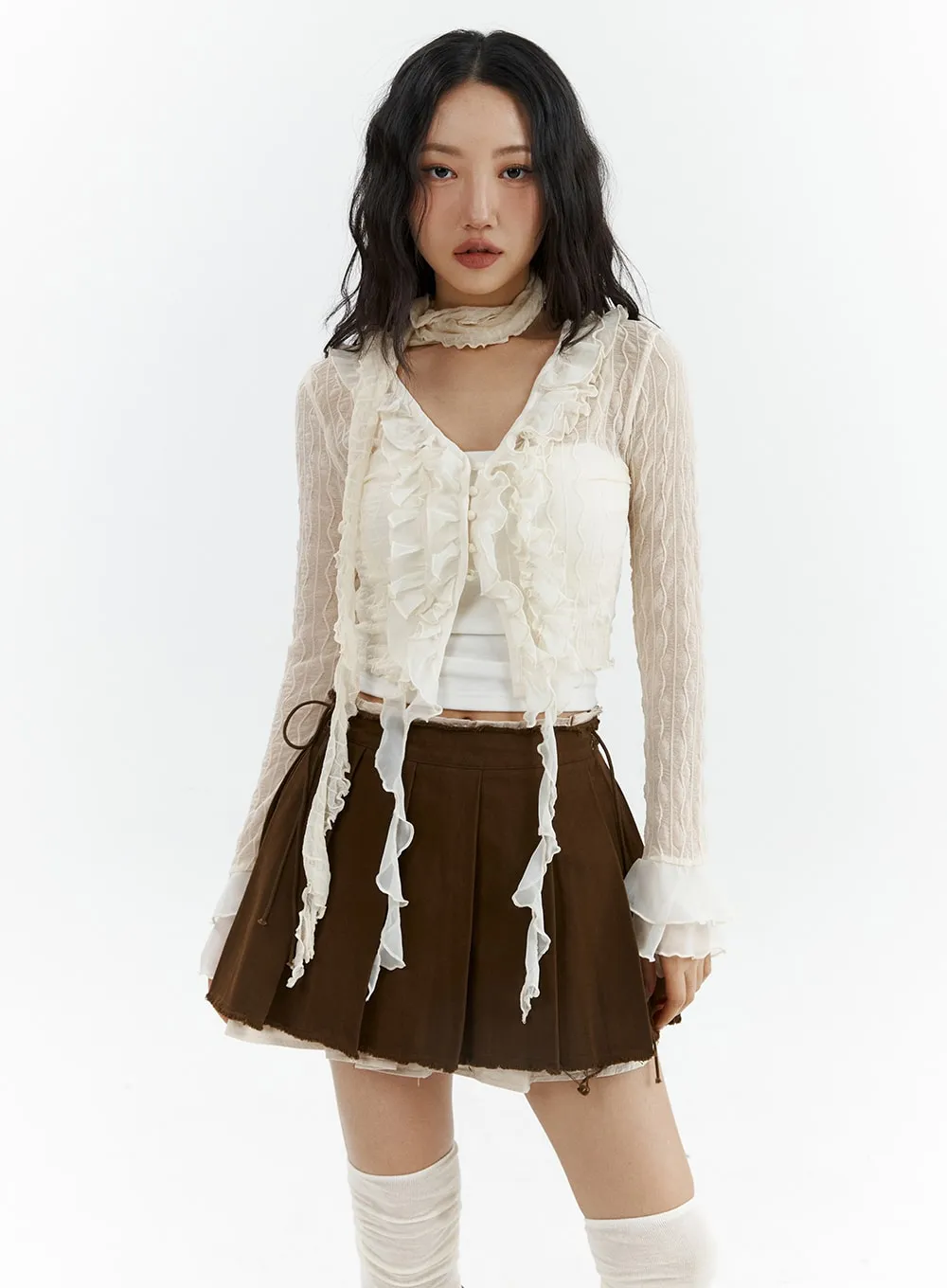 Ruffled Tie Front Cardigan CJ425