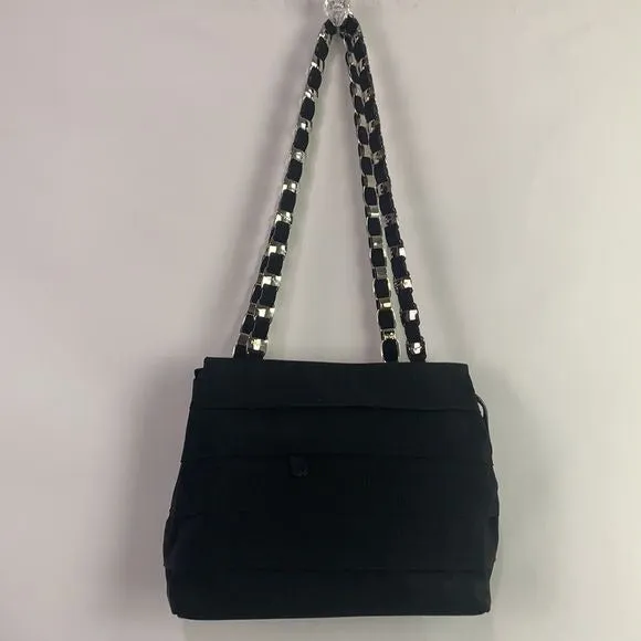 Salvatore Ferragamo black pleated with logo chain strap bag