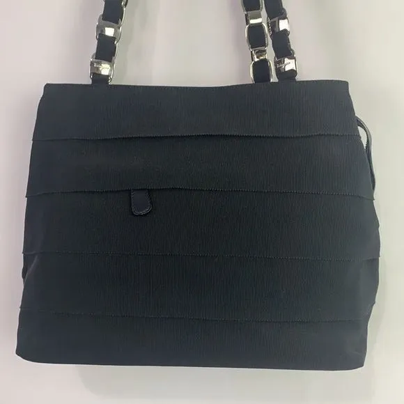 Salvatore Ferragamo black pleated with logo chain strap bag