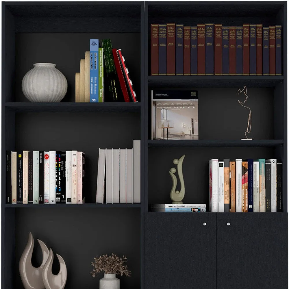 Set of Two 71 Black Bookcase With Two Doors