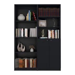 Set of Two 71 Black Bookcase With Two Doors