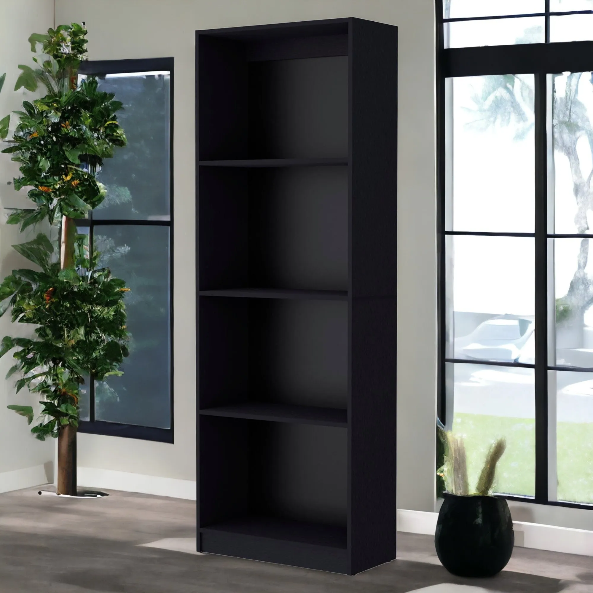 Set of Two 71 Black Bookcase With Two Doors