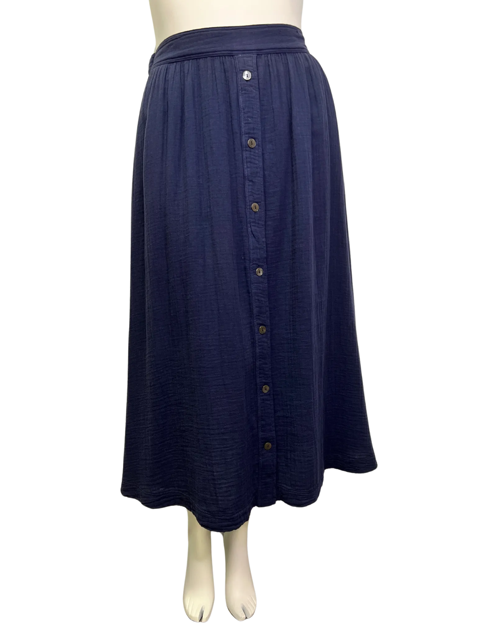 Size L - Xírena Navy Gauze Cotton Skirt