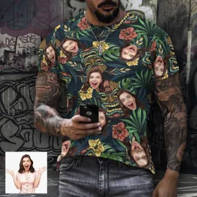 Slim Fit Cotton T-Shirt-Custom Face Leaf Flower Pure Cotton Slim Fit T-Shirt Personalized Men's All Over Print Short Sleeve T-Shirt