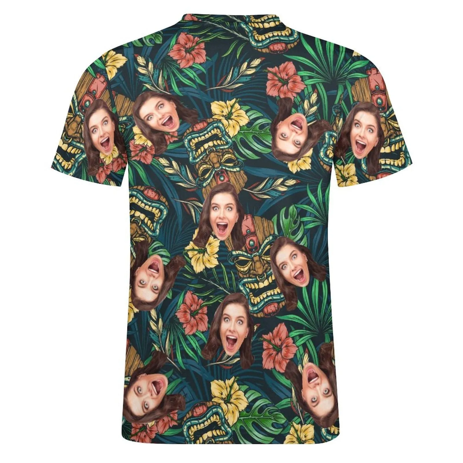 Slim Fit Cotton T-Shirt-Custom Face Leaf Flower Pure Cotton Slim Fit T-Shirt Personalized Men's All Over Print Short Sleeve T-Shirt