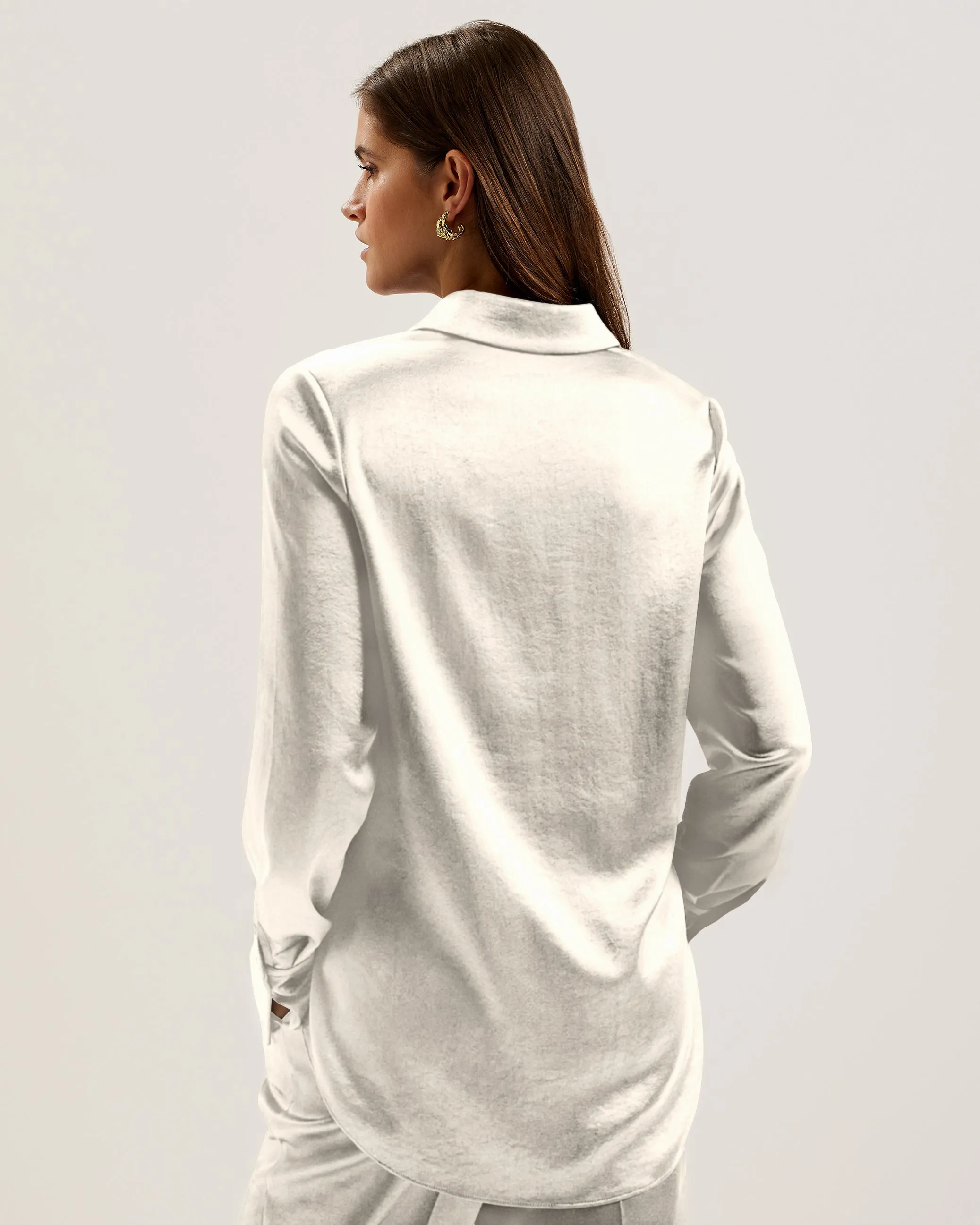 Sonora Long Line Satin Shirt Ivory