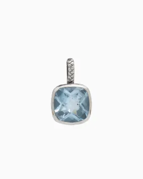 Square Stone Pendant with Petroglyph Texture - Blue Topaz