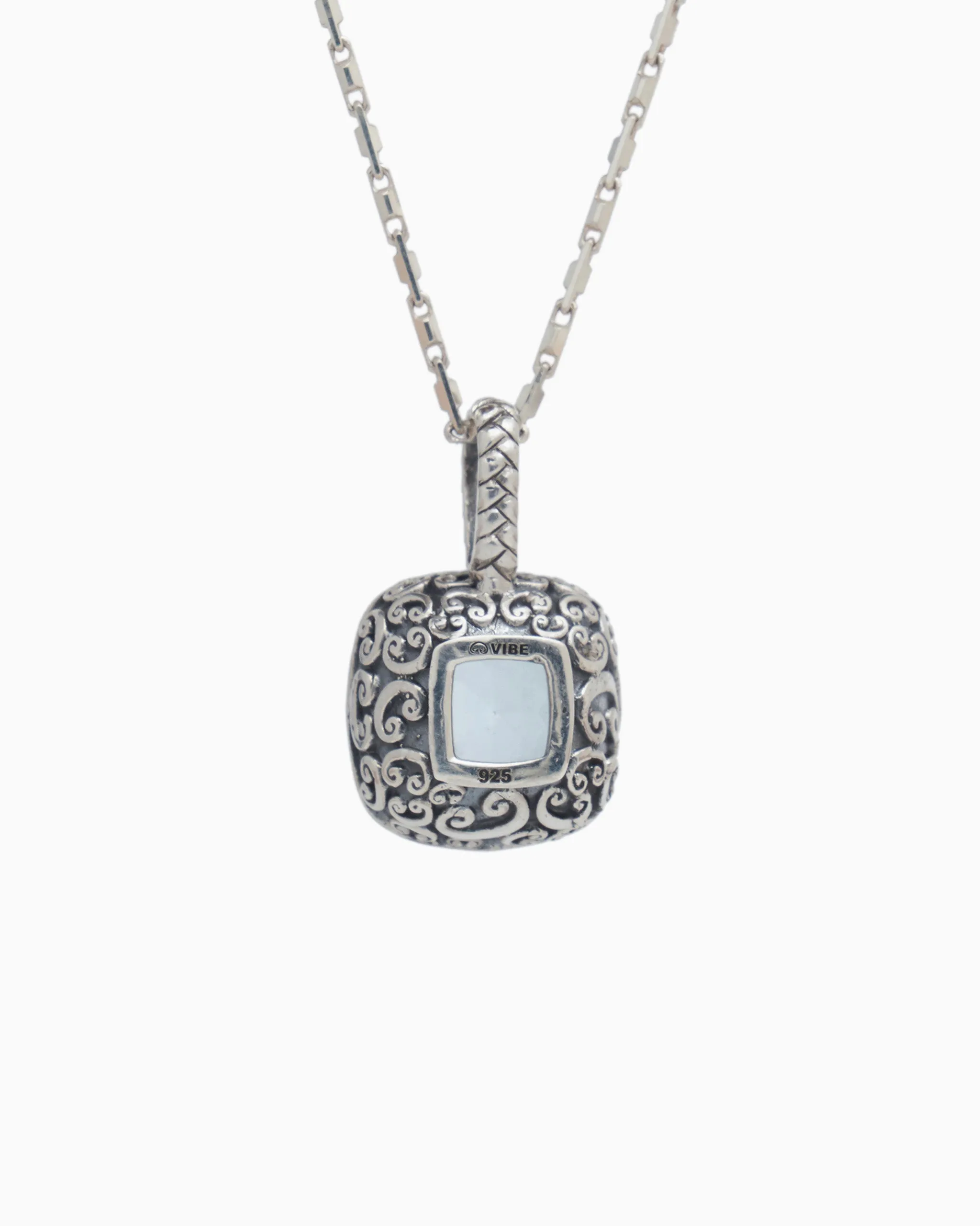 Square Stone Pendant with Petroglyph Texture - Blue Topaz