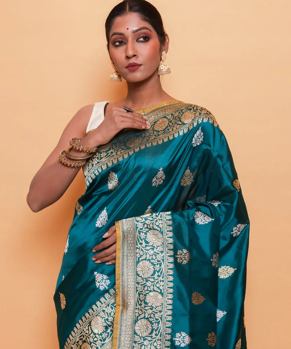 Teal green silk handwoven banarasi saree