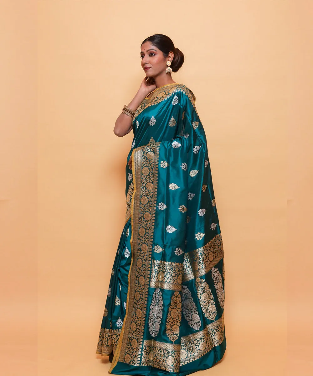 Teal green silk handwoven banarasi saree