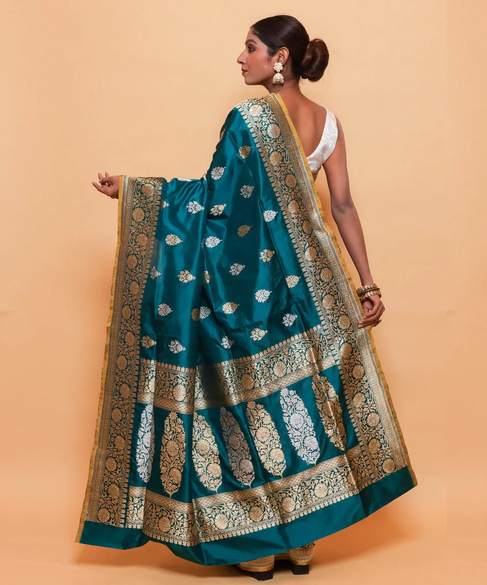 Teal green silk handwoven banarasi saree