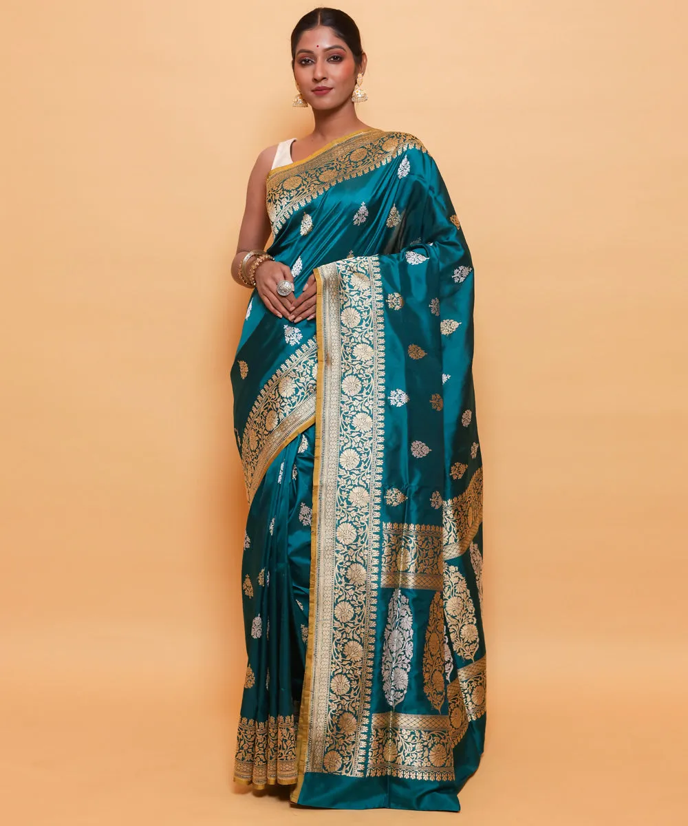 Teal green silk handwoven banarasi saree