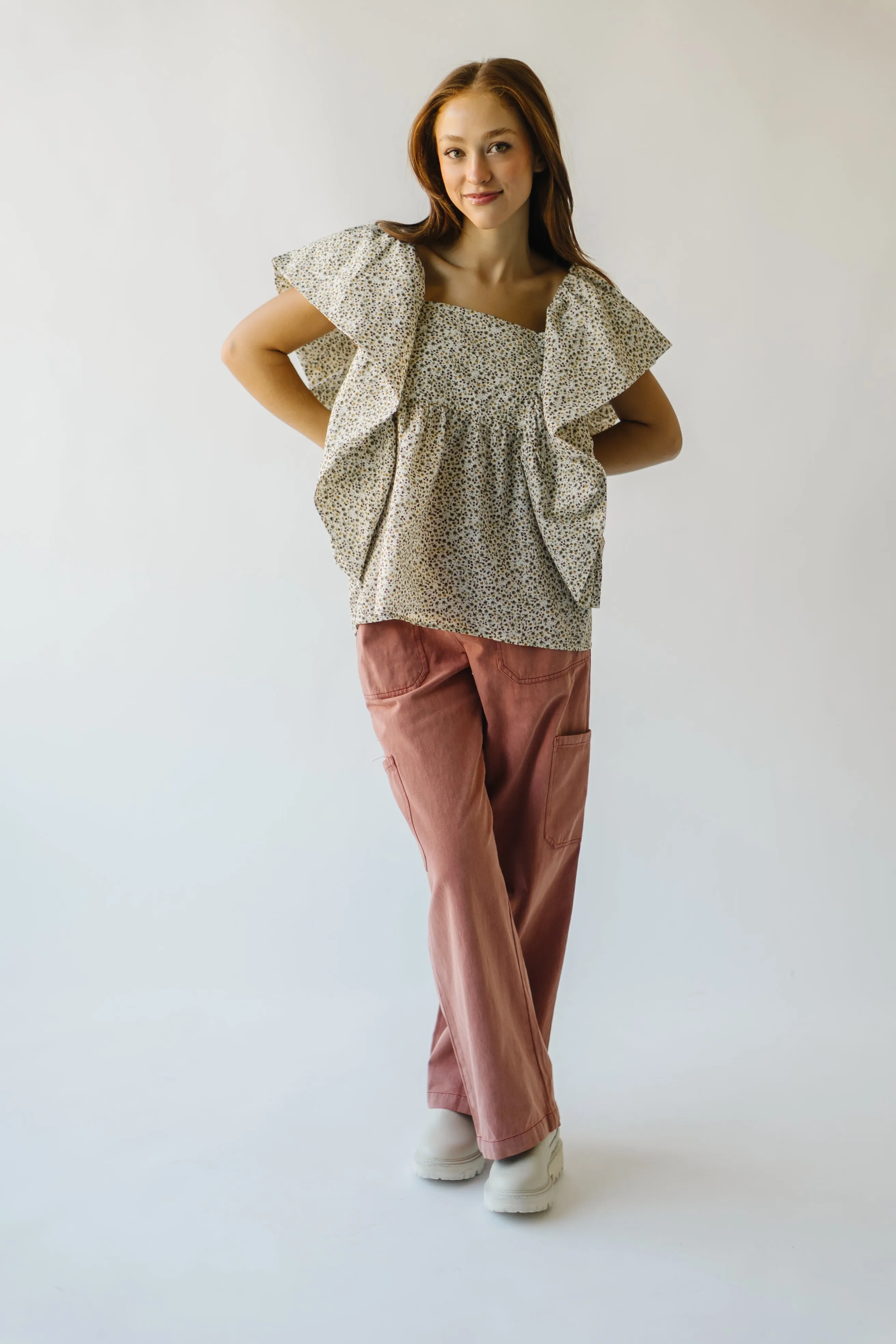 The Bilton Floral Print Ruffle Blouse in Brown