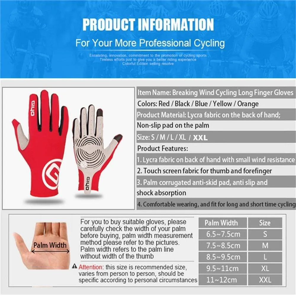 Touch Screen Long Full Fingers Gel Sports Cycling Gloves MTB Road Bike Riding Racing Gloves Women Men Bicycle Gloves