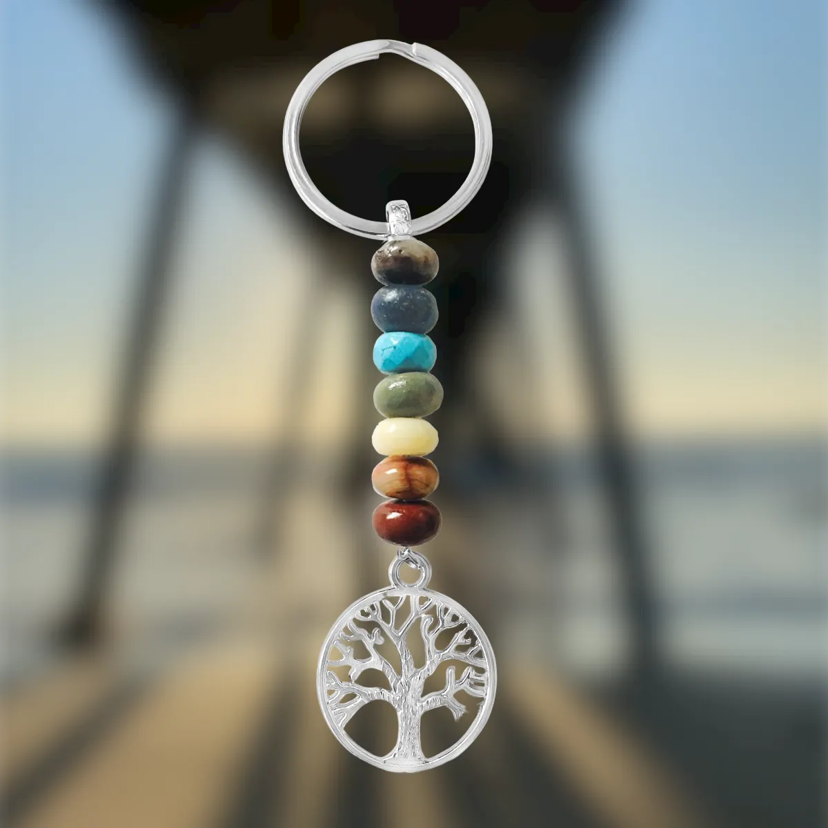 Tree of Life Chakra Keychain with Healing Gemstones to Release Emotional Baggage