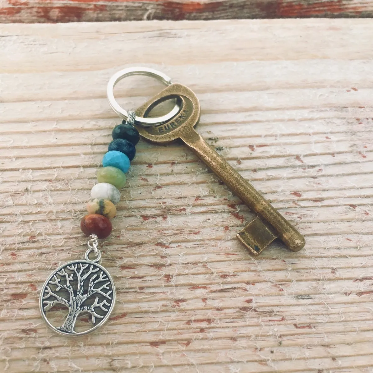 Tree of Life Chakra Keychain with Healing Gemstones to Release Emotional Baggage