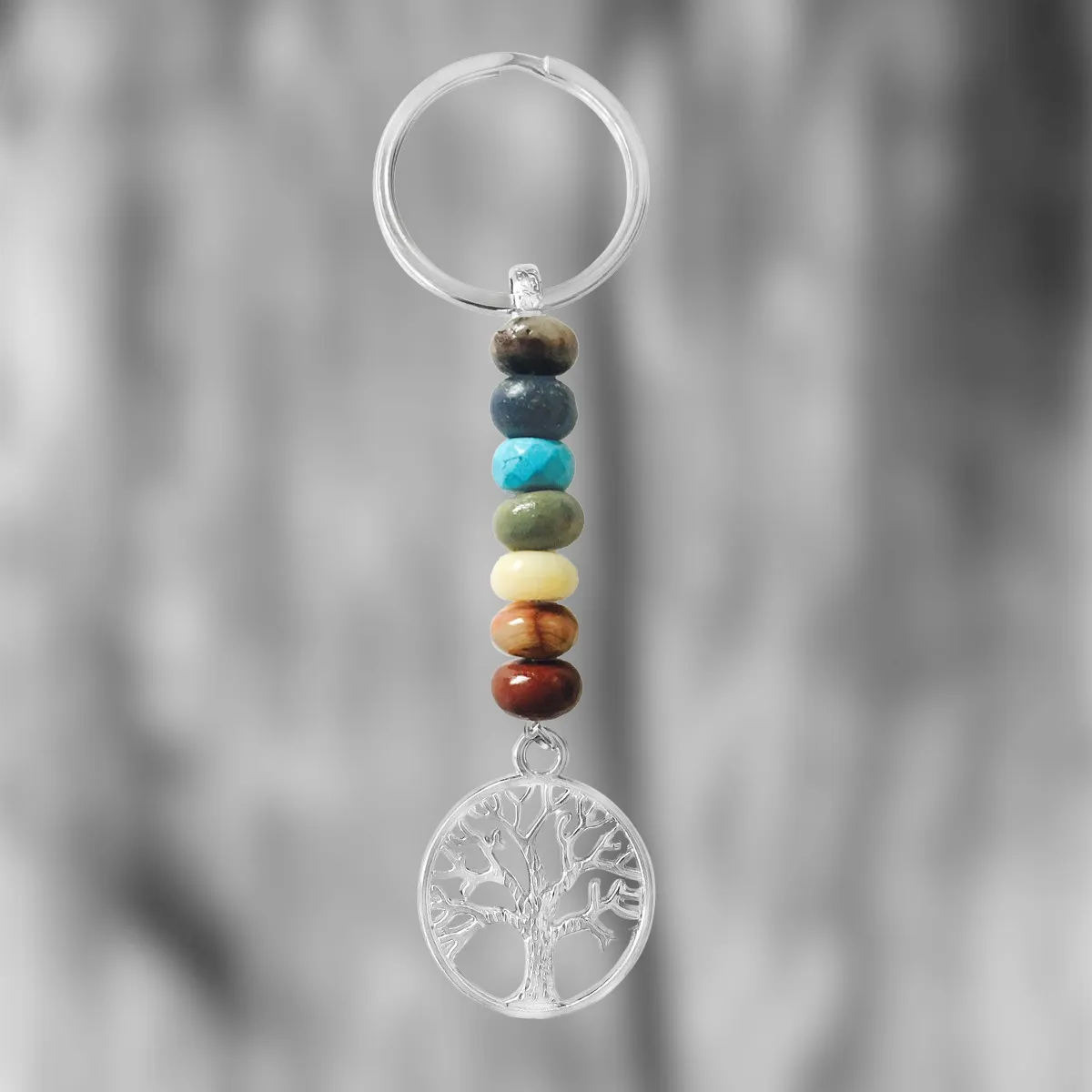 Tree of Life Chakra Keychain with Healing Gemstones to Release Emotional Baggage