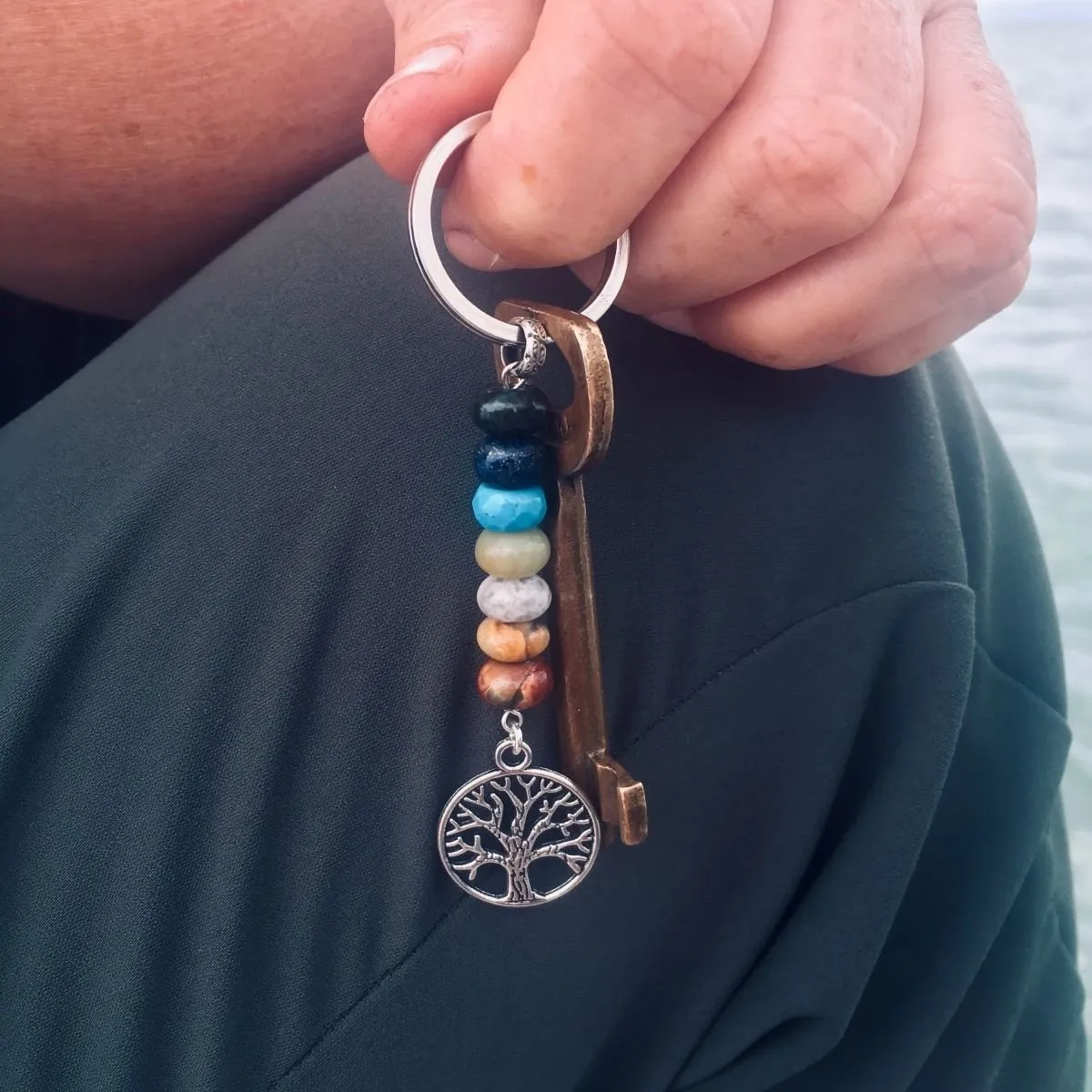 Tree of Life Chakra Keychain with Healing Gemstones to Release Emotional Baggage