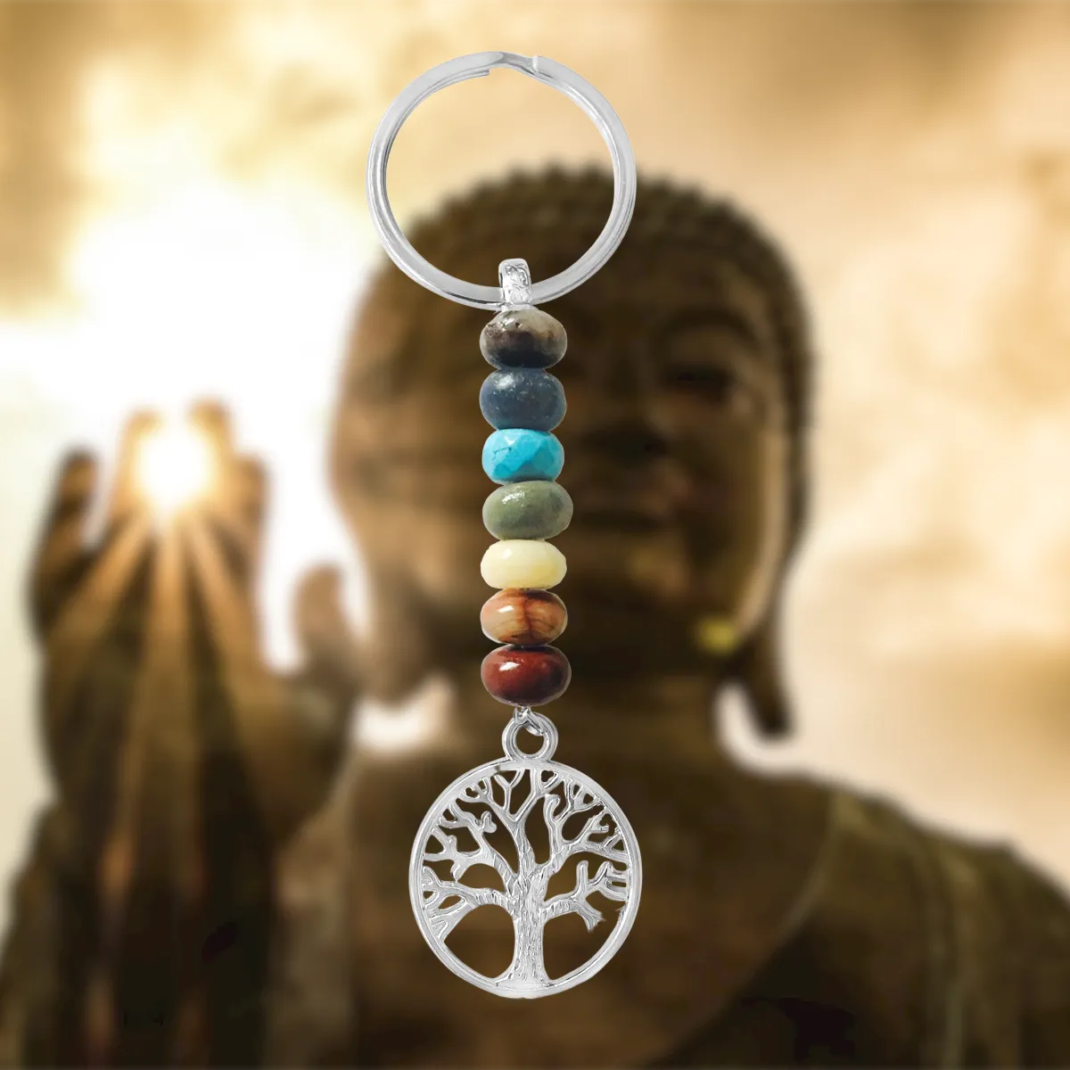 Tree of Life Chakra Keychain with Healing Gemstones to Release Emotional Baggage