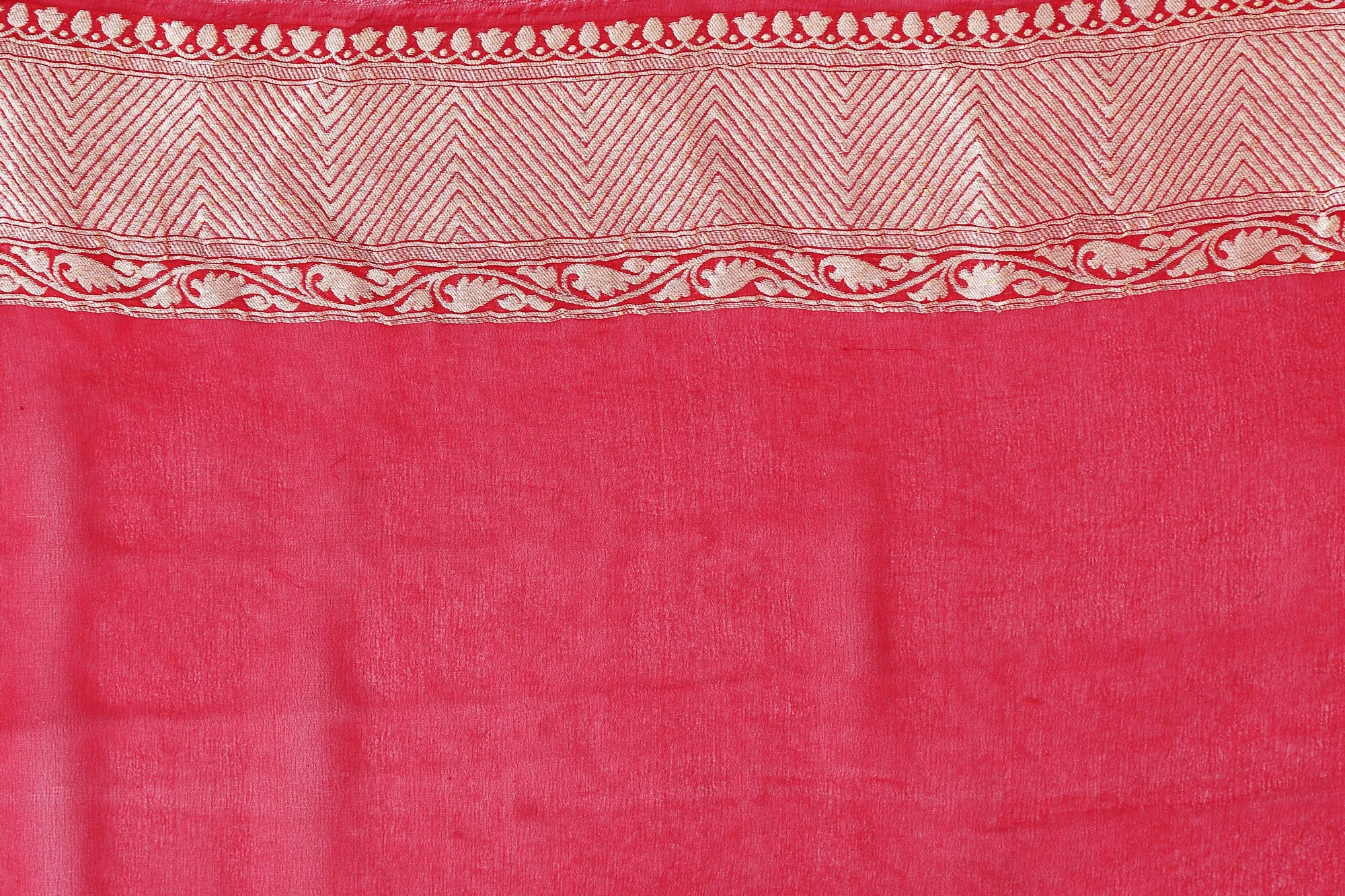 Vermilion red and golden stripe saree with blouse