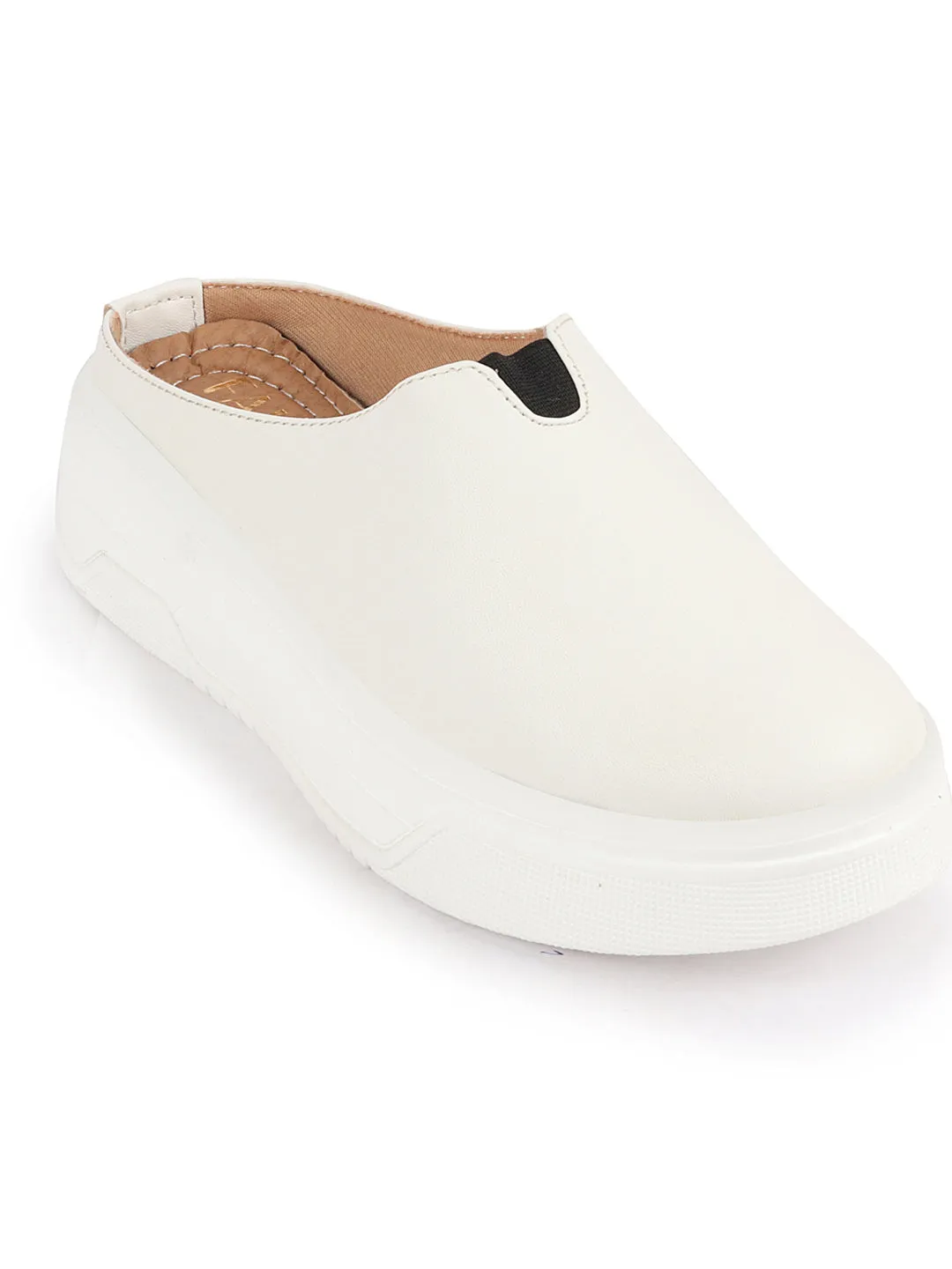 Women White Outdoor Fashion Comfort Open Back Platform Heel Slip On Casual Shoes