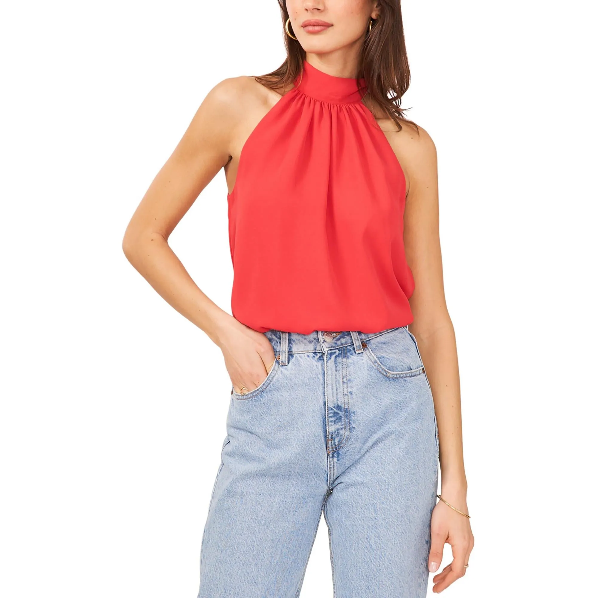 Womens Tie Back Solid Halter Top