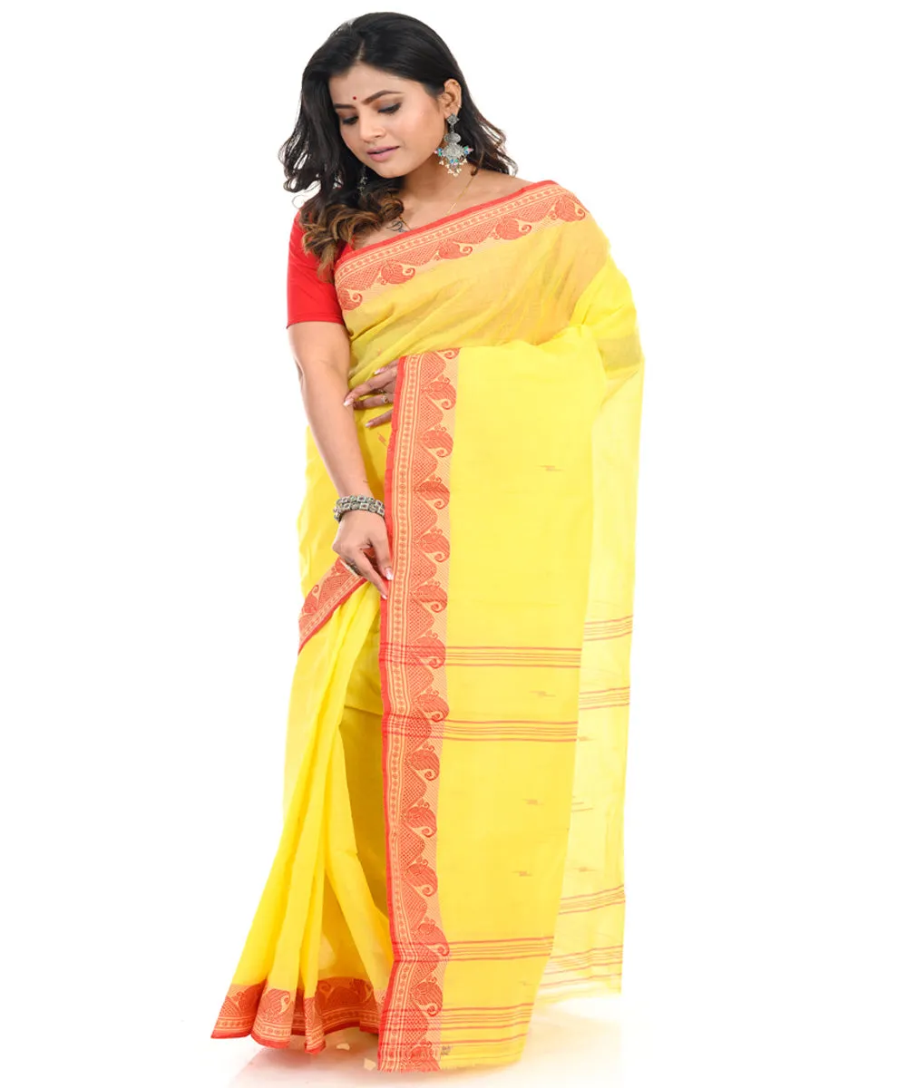 Yellow handwoven cotton shantipuri saree