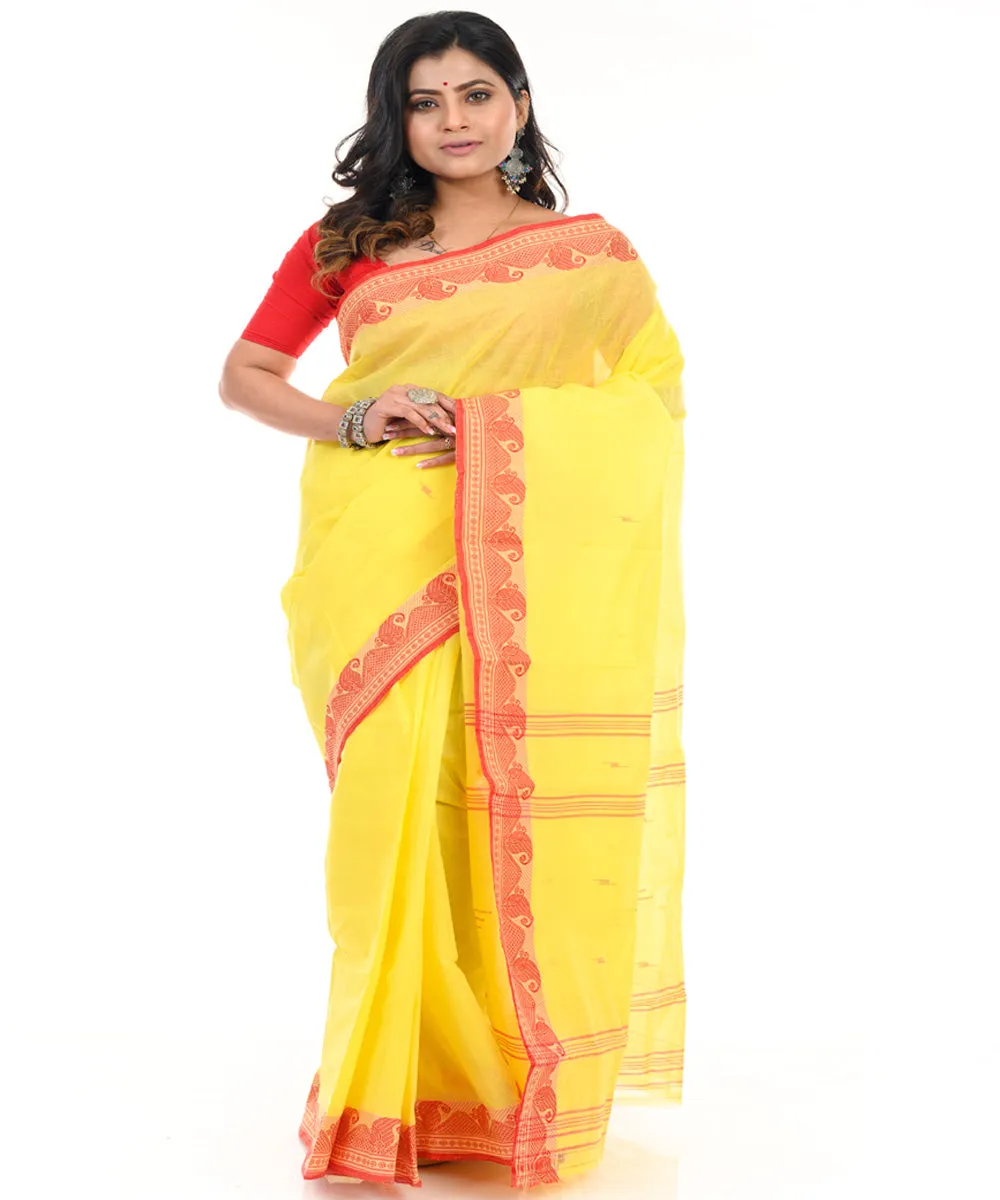 Yellow handwoven cotton shantipuri saree