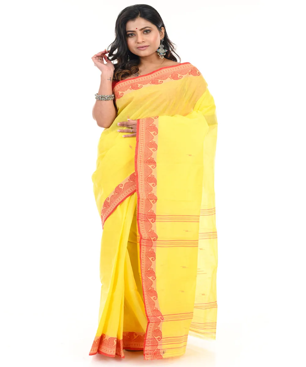 Yellow handwoven cotton shantipuri saree