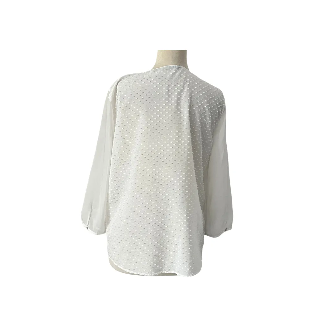 ZARA White Self Embroidered Sheer Blouse | Gently Used |